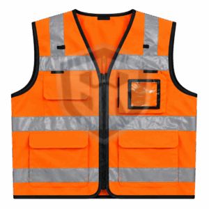 Orange Hi-Vis Reflective Safety Vest – Multi Pocket High Visibility Waistcoat | BARAN-E-REHMAT INDUSTRIES
