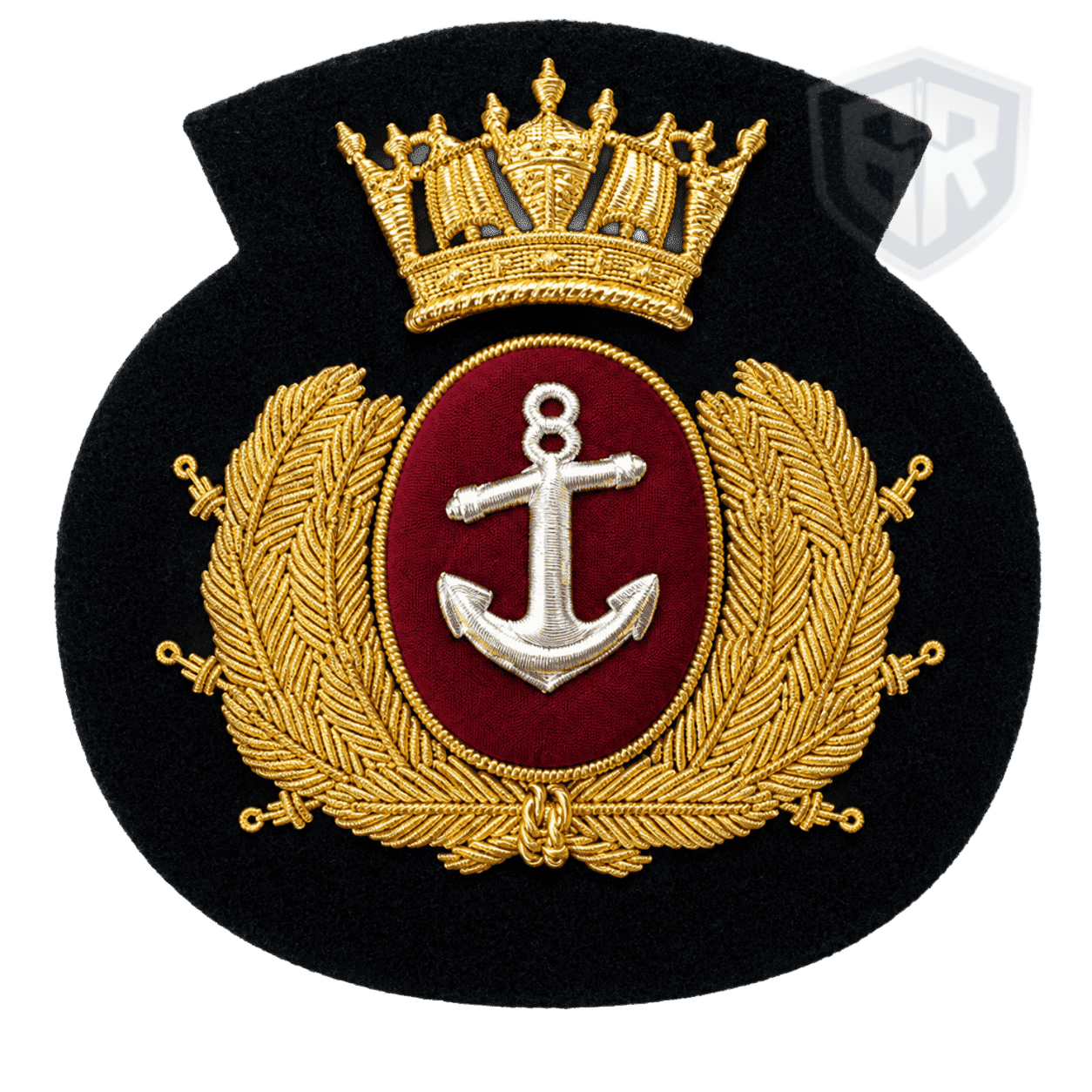 (1) Premium Hand Embroidered Bullion Wire Naval Cap Badge with Crown & Anchor | Custom Military Uniform Badge | BARAN-E-REHMAT INDUSTRY